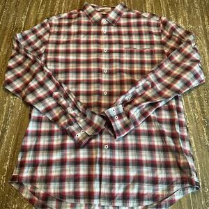 Good Man Brand Plaid Long Sleeve Button Down Dress Shirt Grey Red Men’s Size L
